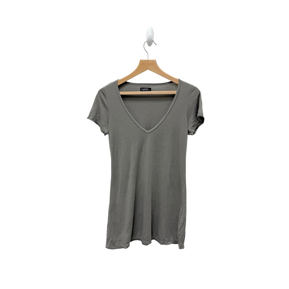 Lauren Moshi Tunic Top Gray Deep V Neck Short Sleeve Women's Size‎ Small